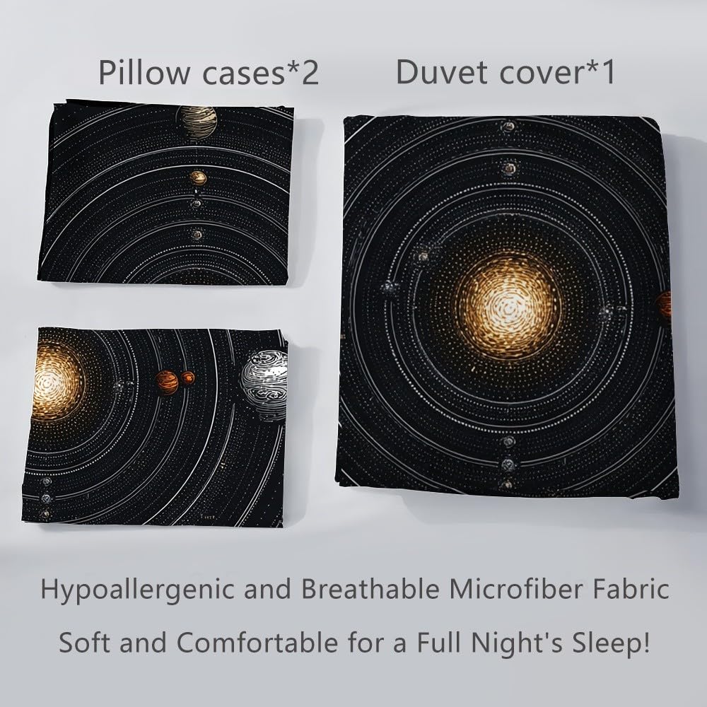 Fantasy Space Planetary Patterns Duvet Cover 240x220cm Black Quilt Cover 3 Pieces Microfiber Soft Hypoallergenic Bedding Sets With Zipper For Adults 2 Pillowcases