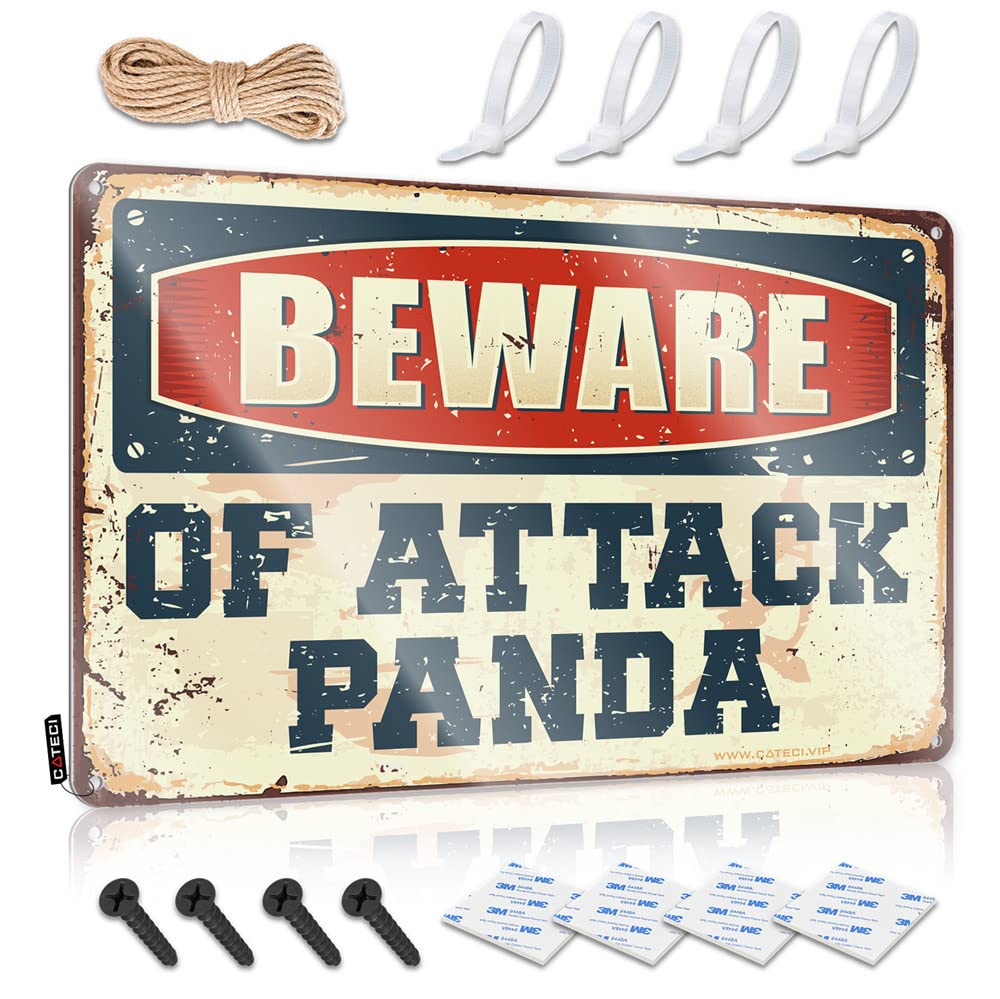 HELIOFORGE Cave Door Sign Beware Of Attack Panda Sign Garage Signs Funny Man Cave Signs And Decor(30X40CM)