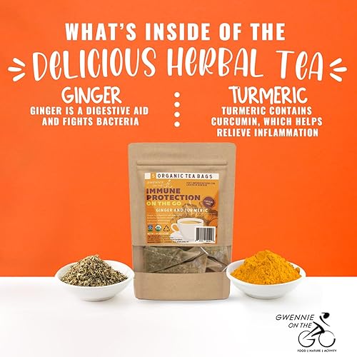 Miniatura 4 de Gwennie on the GO Protección inmunológica para llevar  Jengibre orgánico y cúrcuma  Certificado USDA  Té de hierbas de apoyo digestivo e