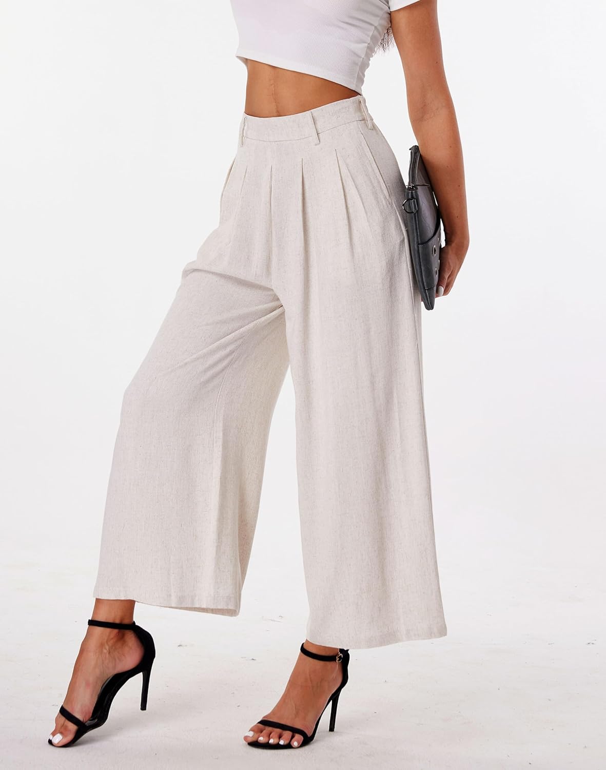 heipeiwa Women' s Culottes Linen Pants Summer Vacation Beach Capris Crop Casual Wide Leg Palazzo Pants - Image 5