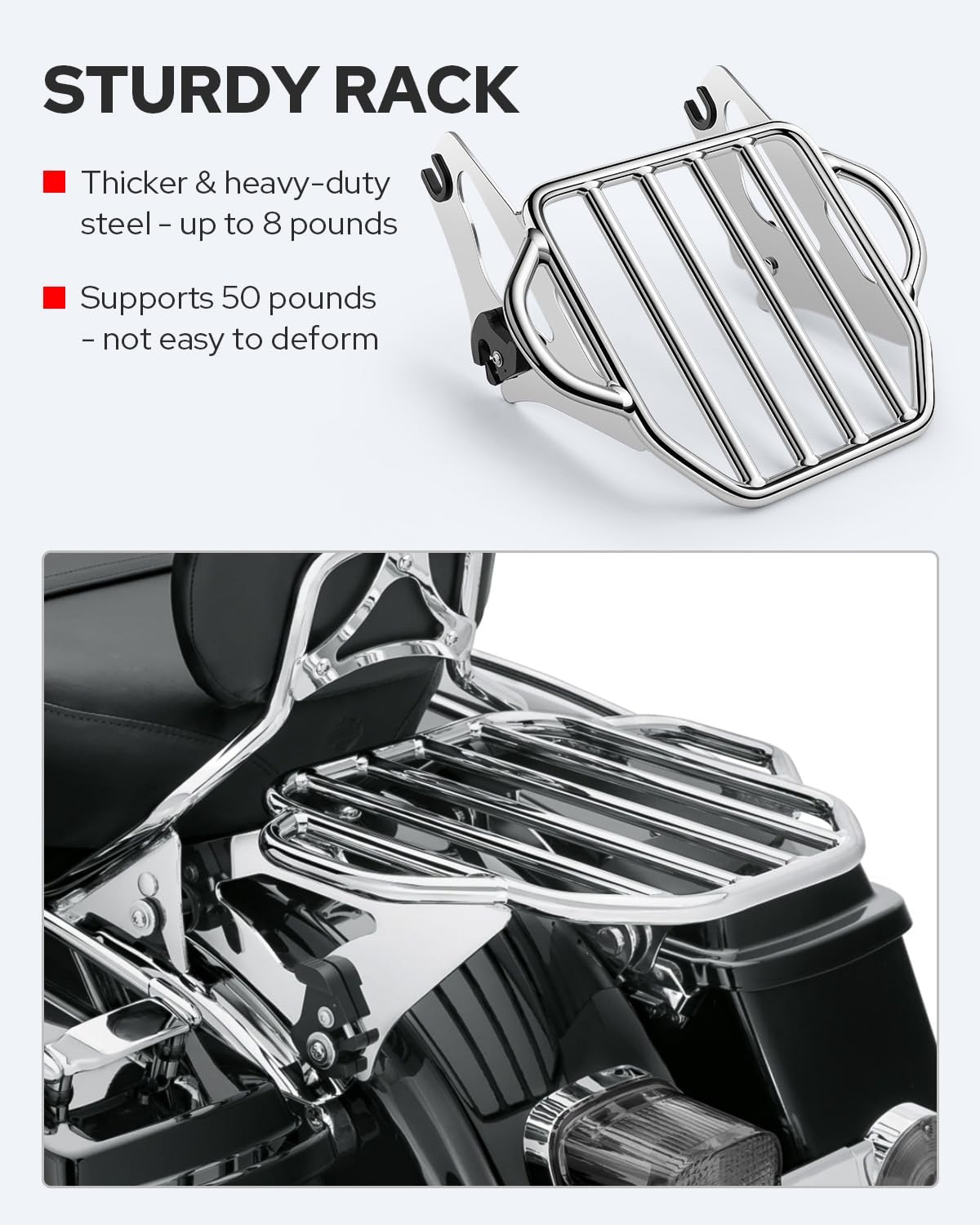Benlari Chrome Detachable Luggage Rack 2-Up Mounting Rack Compatible for Harley Davidson Touring Road King Street Electra Glide 2009-2024 2021 2020 2019 2018 2017 2016 2015 2014 2013 2012 2011 2023