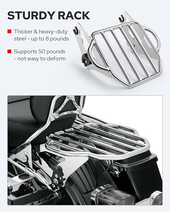 Chrome Detachable Luggage Rack 2-Up Mounting Rack Compatible for Harley Davidson Touring Road King Street Electra Glide 2009-2024 2021 2020 2019 2018 2017 2016 2015 2014 2013 2012 2011 2023