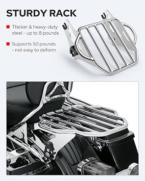 Chrome Detachable Luggage Rack 2-Up Mounting Rack Compatible for Harley Davidson Touring Road King Street Electra Glide 2009-2024 2021 2020 2019 2018 2017 2016 2015 2014 2013 2012 2011 2023