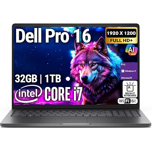 Dell Pro 16 (Replaces Latitude 3550) 16” WUXGA Display Business Laptop, Intel i7-150U, 32GB DDR5 RAM, 1TB SSD PCIe, WiFi 6E + BT, RJ-45, Backlit Keyboard, HD Webcam, Windows 11 Pro - Black