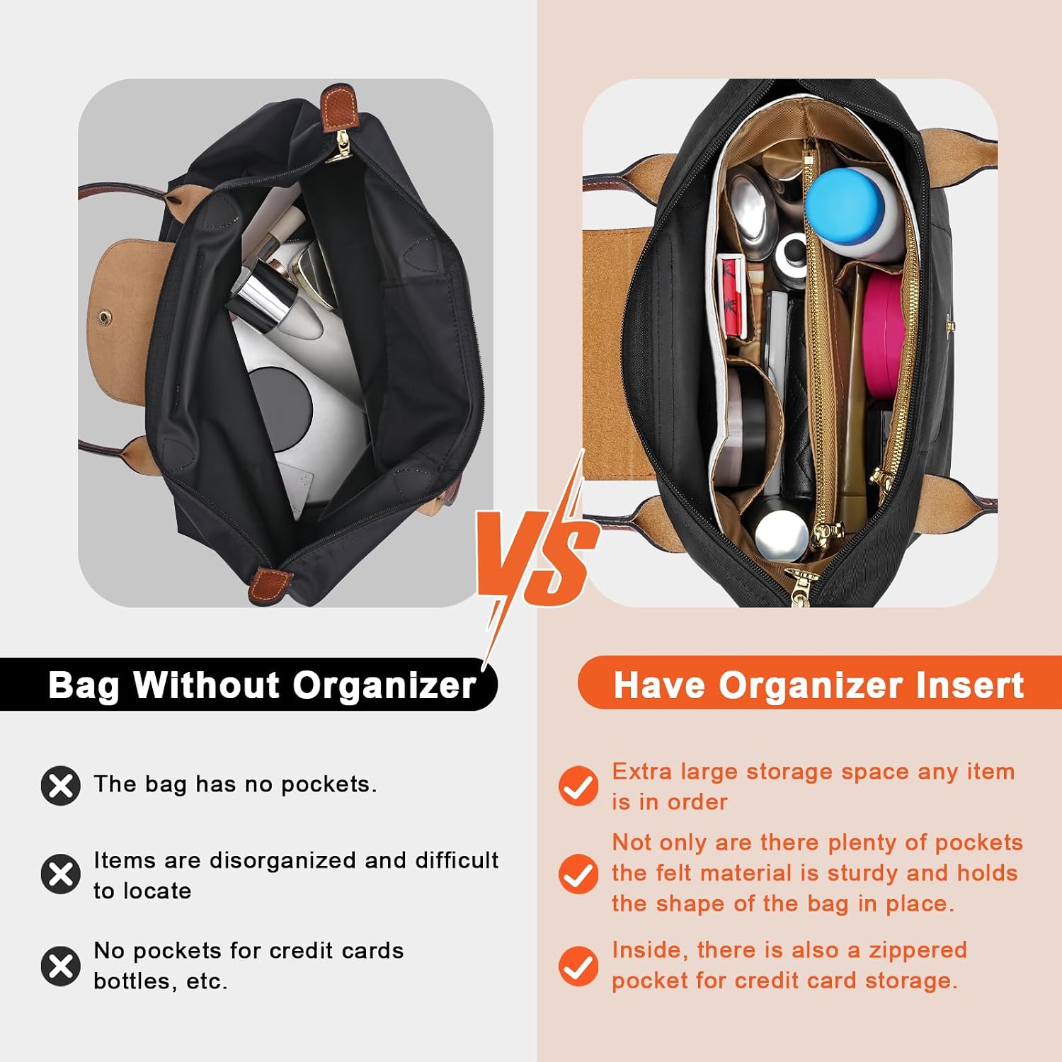 New Dupont Paper Purse Organizer Insert for Longchamp Le Pliage L Handbag Insert (EarthColor, Medium)
