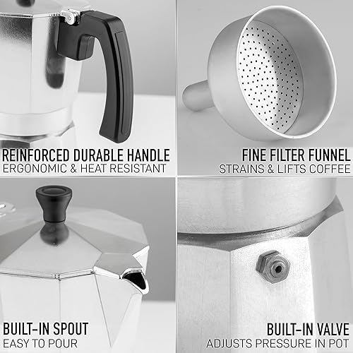 Miniatura 4 de Zulay Moka Pot - Cafetera para estufa de café expreso, a prueba de fugas, aluminio, fácil de limpiar, mango y perilla resistentes al calor, para un