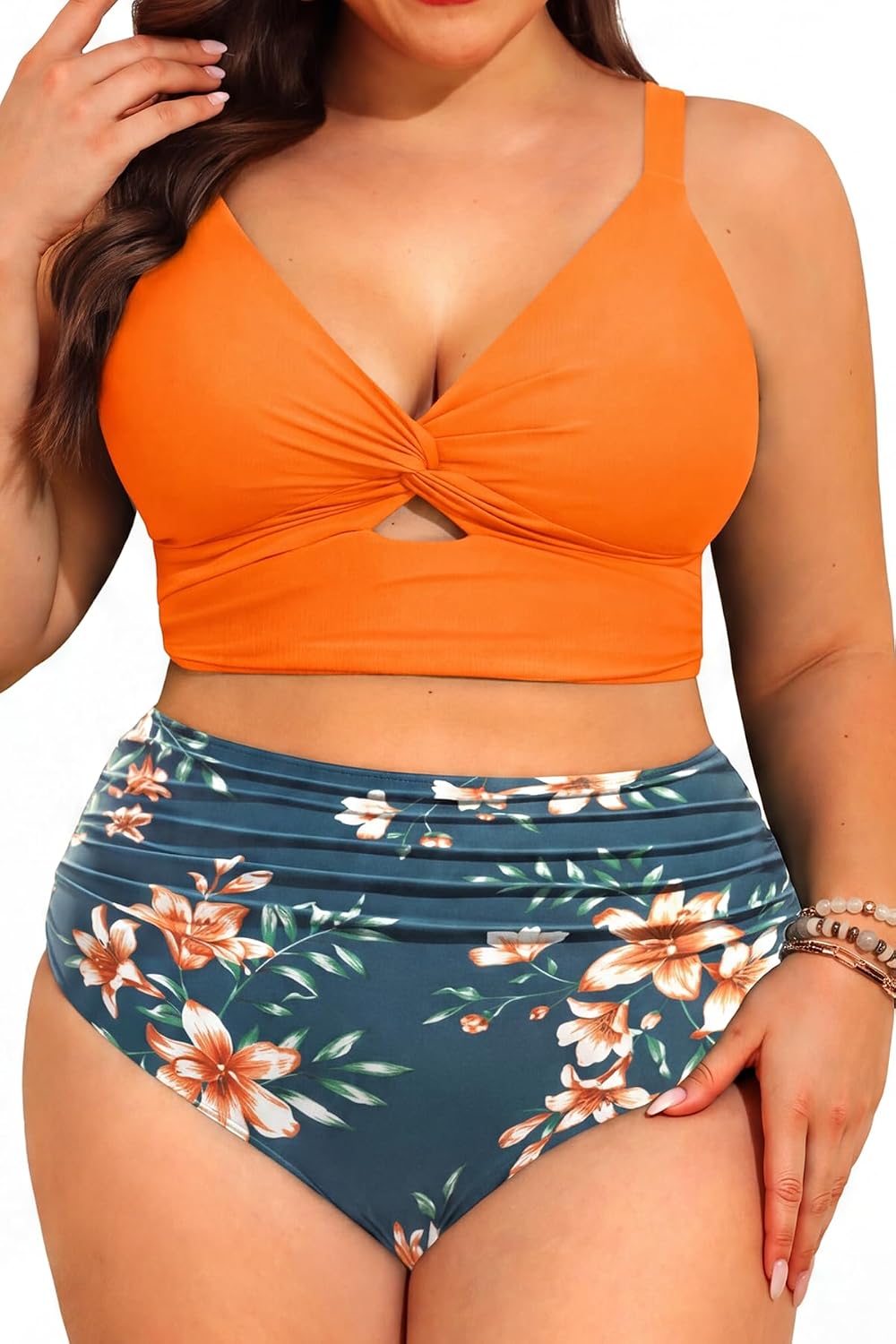 Daci Plus Size Two Piece Swimsuits High Waisted Tummy Control Bikini | Push Up,Full Coverage,High Waisted Bottom,Quick Dry,Adjustable Shoulder Straps