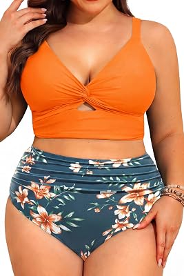 Daci Plus Size Two Piece Swimsuits High Waisted Tummy Control Bikini | Push Up,Full Coverage,High Waisted Bottom,Quick Dry,Adjustable Shoulder Straps