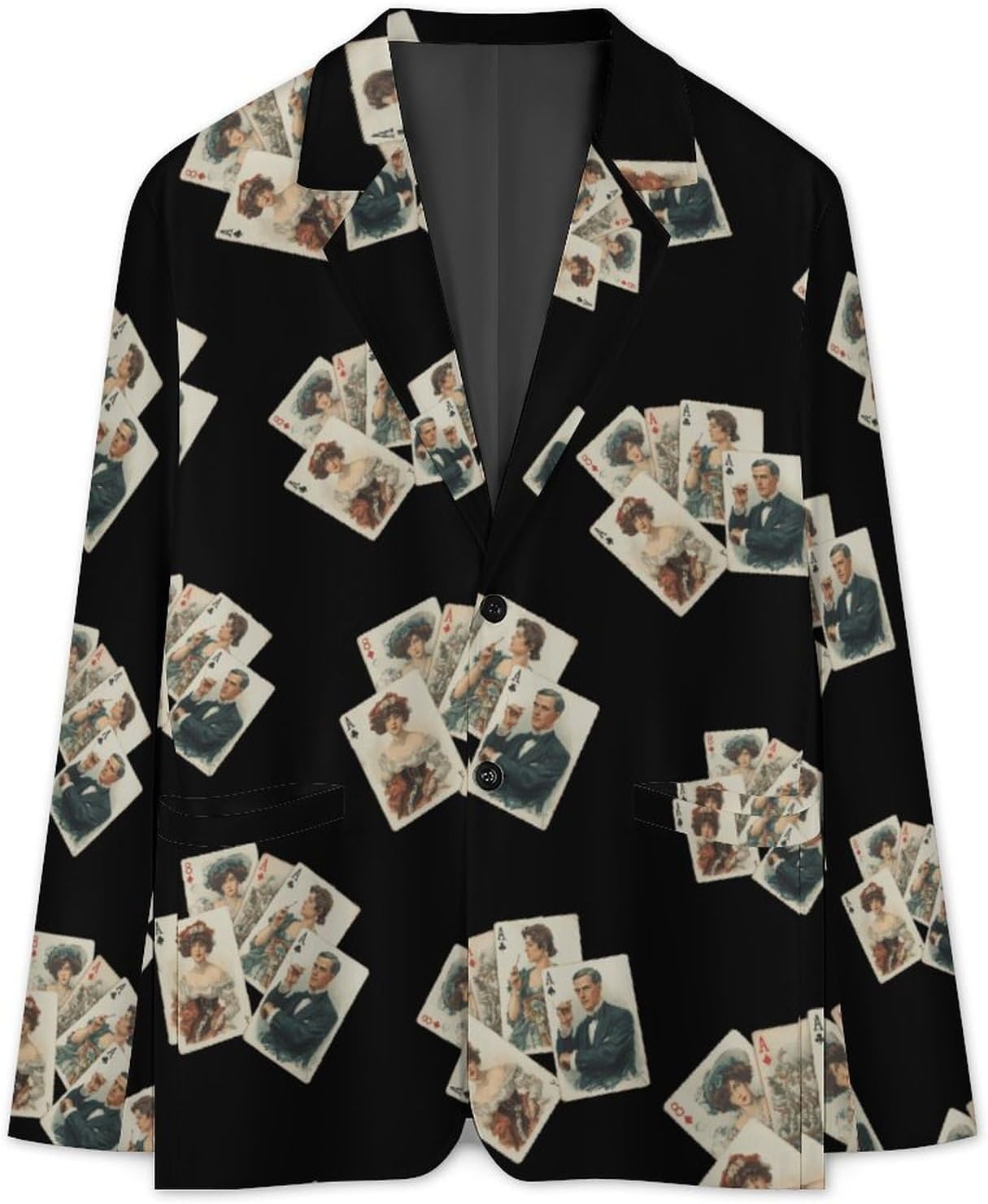 Vintage Poker Cards Trendy Men's Two Button Suit Funny Casual Slim Fit Blazer Coat Tuxedos Jackets