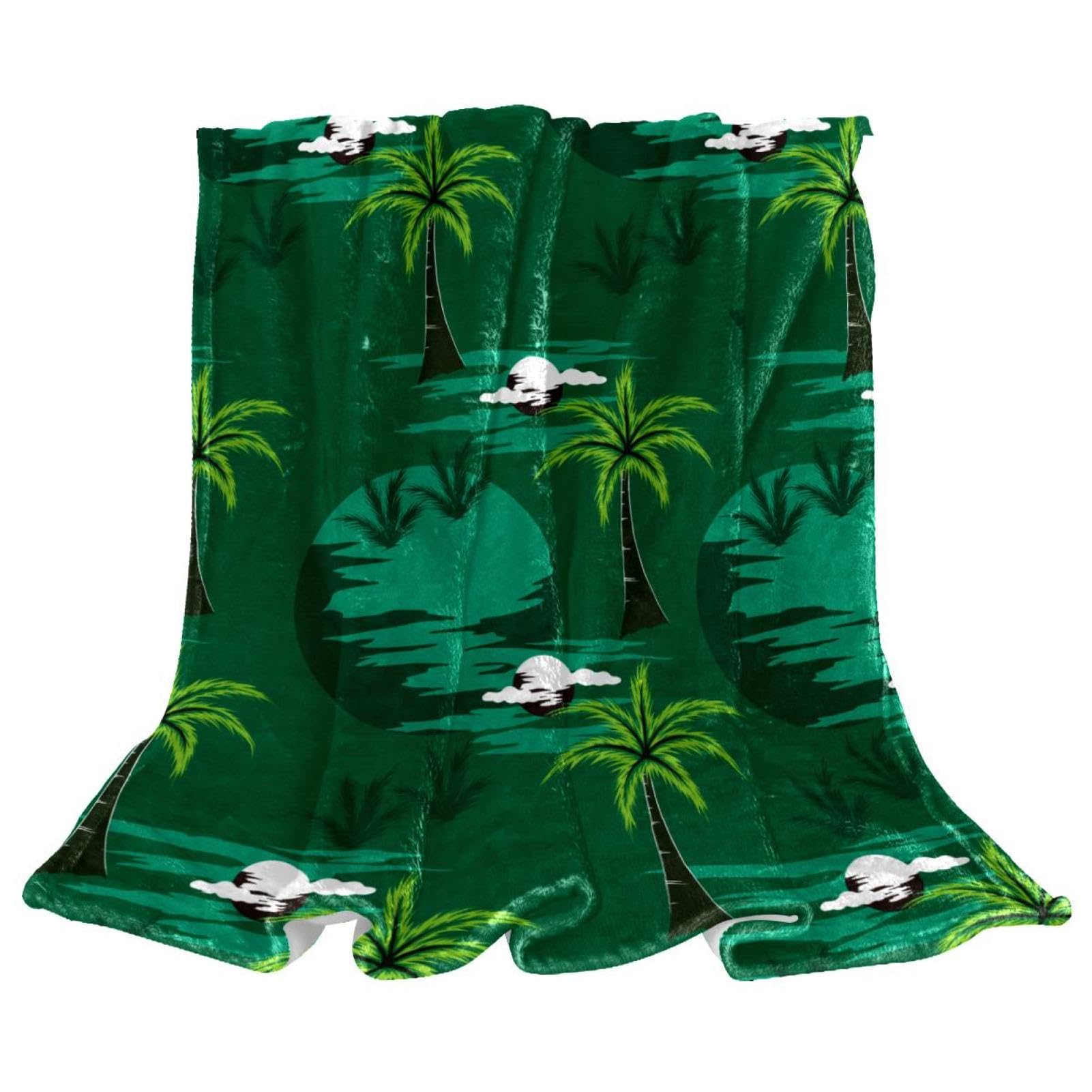 Couverture polaire palmier vert microfibres 150x130cm chaude
