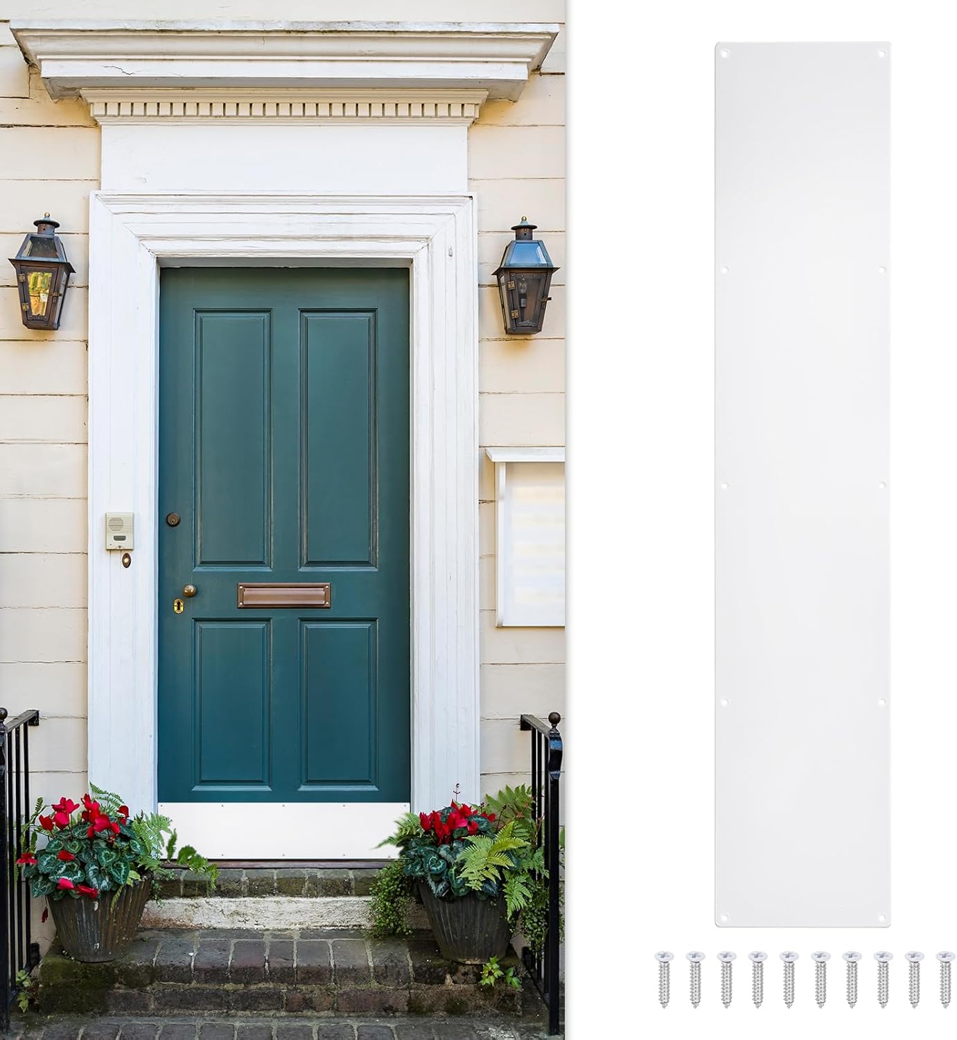 uxcell door kick plate, 6 x 30 inches aluminum kick plate door plate, 1.5mm (1/16 inch) thickness, for exterior front door or back door, white (single pack) 6 x 30 inch white