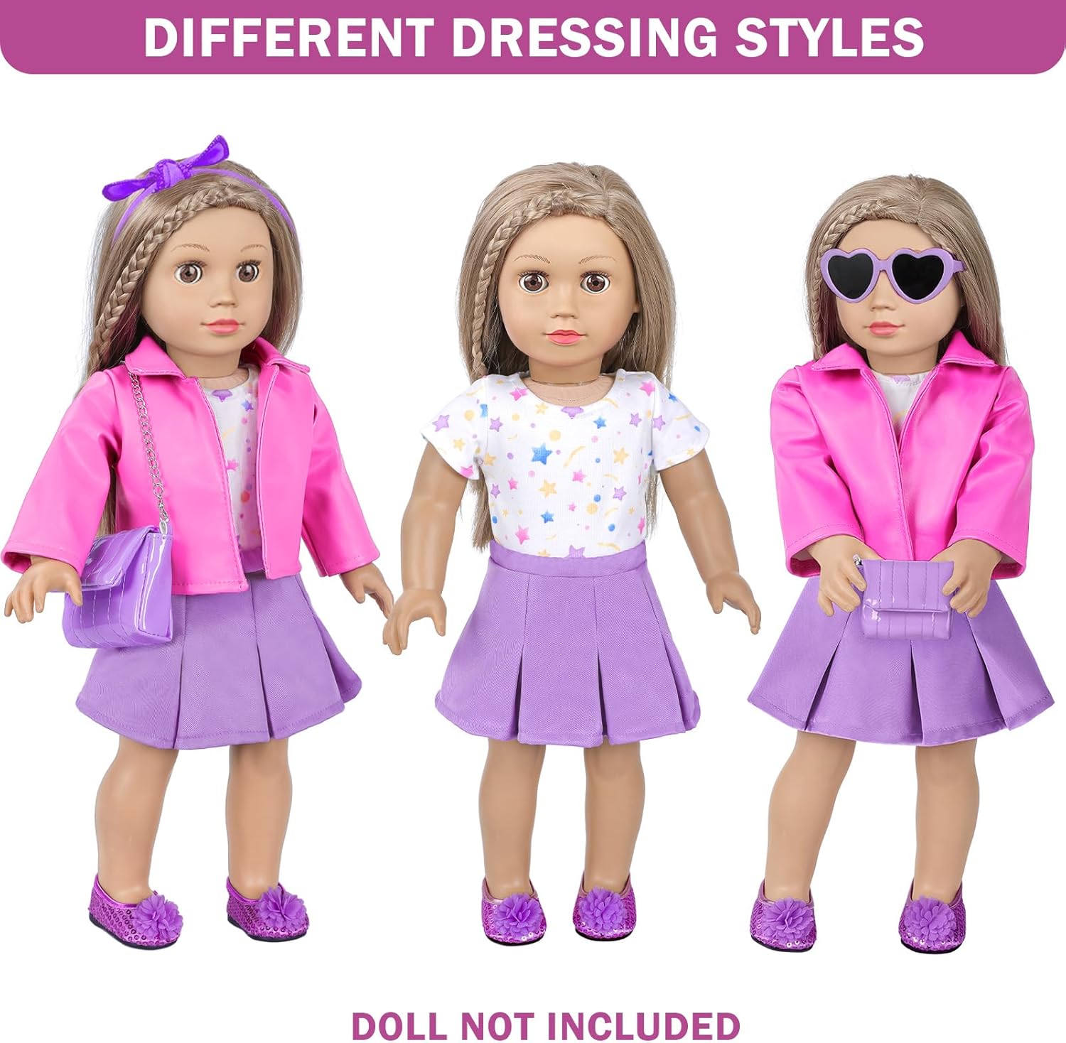 American 18 Inch Dolls Clothes and Makeup Accessories,Cosmetic Toys Shoulder Bags Gift Playset Fit for 18" Doll Including Skirt Outfit Eye Shadow Lipstick Blusher Headband,Doll Not Include - Image 3