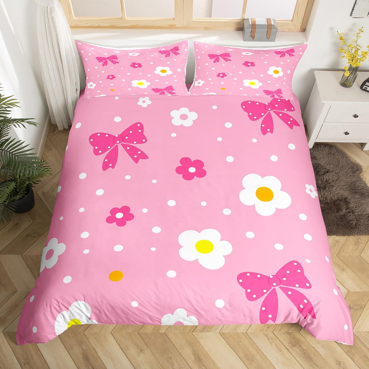 Housse de couette imprimé pois fleurs aquarelles lit simple