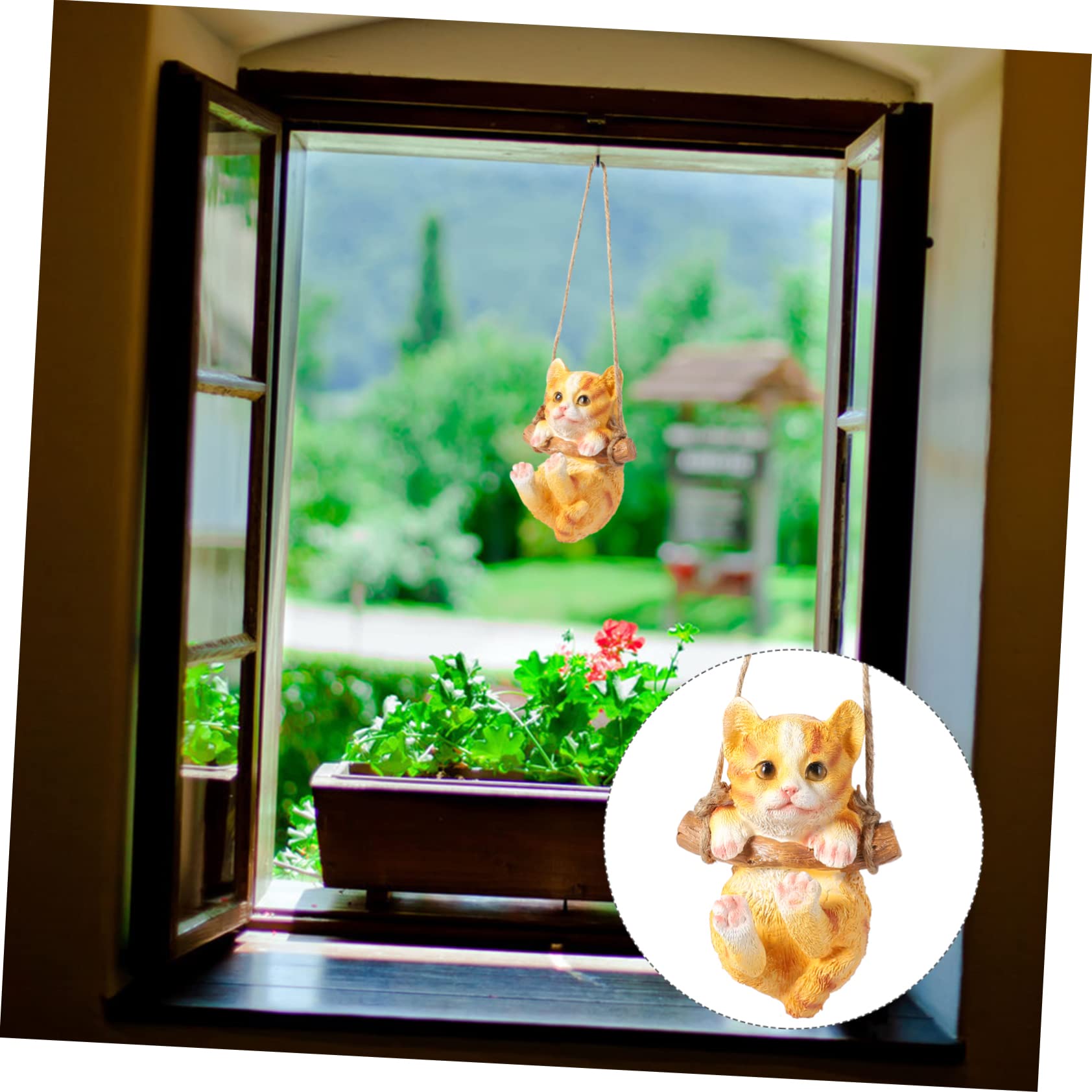 Hängende Katzenstatue Aus Harz – 14 Cm, Schaukel-Katze Für Garten- & Innendeko