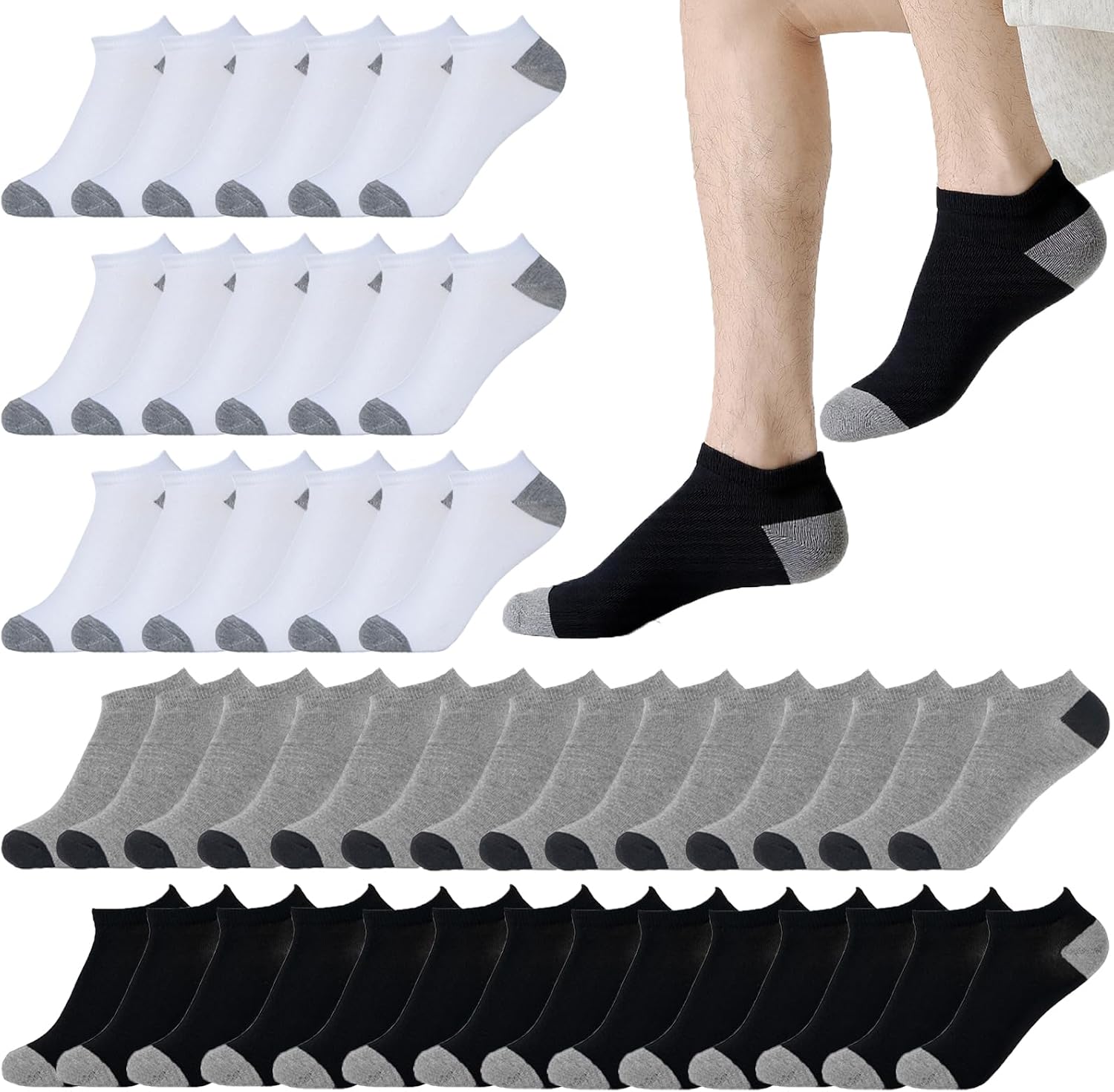 12-30 Pairs Low Cut Ankle Socks for Men Thin Breathable Casual No Show Athletic Socks Bulk