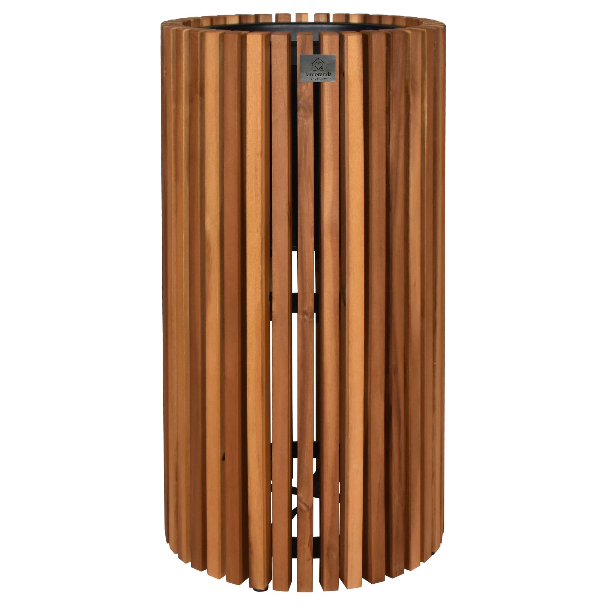 Pflanzgefäß Pflanzkübel Blumenkübel Holz Akazie inkl. Kunststoffeinsatz D36,5 x 72 cm Braun
