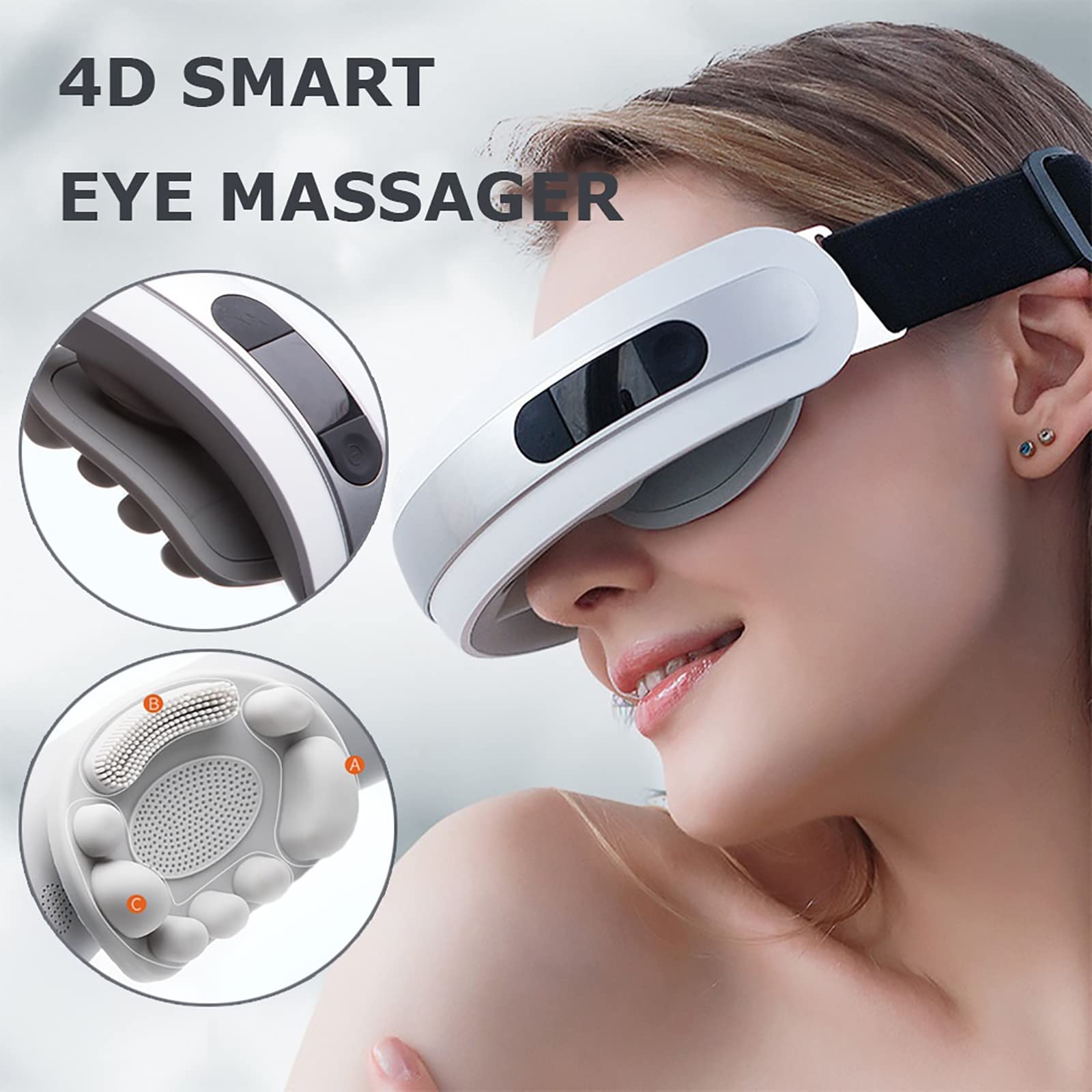 Masajeador De Ojos, Masajeador De Ojos Inteligente 4D Dispositivo De Enfermería Eléctrico con Terapia De Estrés por Calor Masaje Compresa Caliente para Relajar Y Aliviar La Fatiga Visual