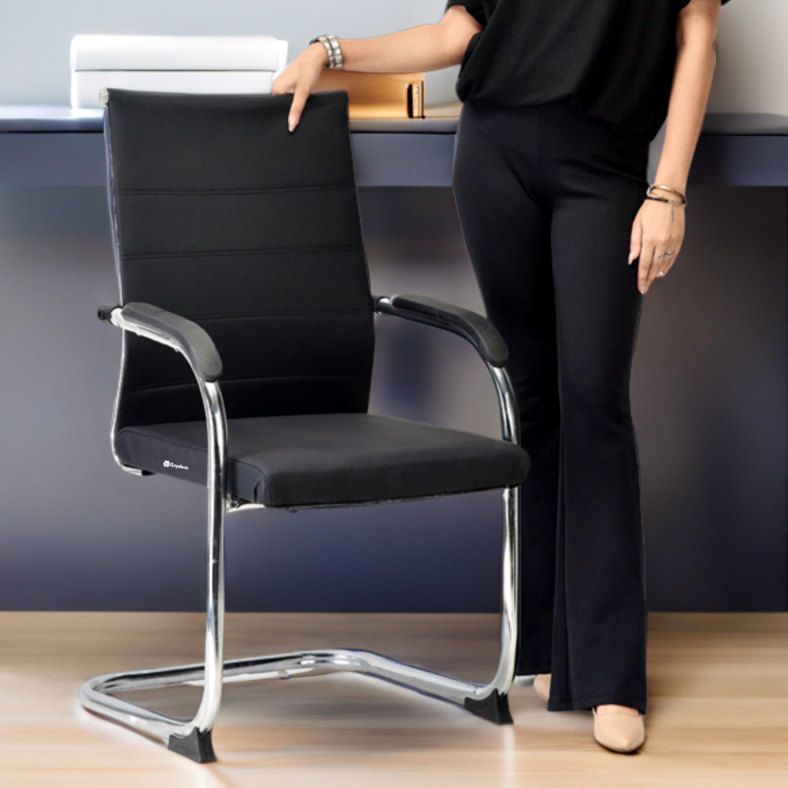 Office Visitor Chair with arm Rest with Zebra Lines Mesh Back & Steel Frame Cushioned seat, Chair Without Wheels (1, Black, Heavy 1)