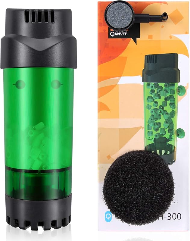 Reator de Mídia Biológica Fluidizada para Aquário com Pedra Porosa e Filtro de Esponja QANVEE – Preto e Verde