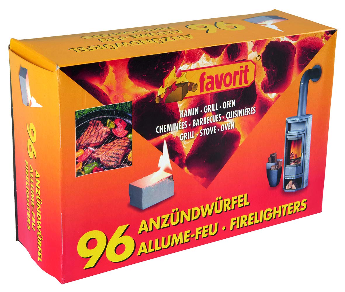 Favorit 1247 Anzündewürfel für Grill, Kamin und Ofen; Weiße Anzünder auf Kerosinbasis, besonders brennstark und einfach zu verwenden; in praktischer Vorratsgröße: 96 Stück