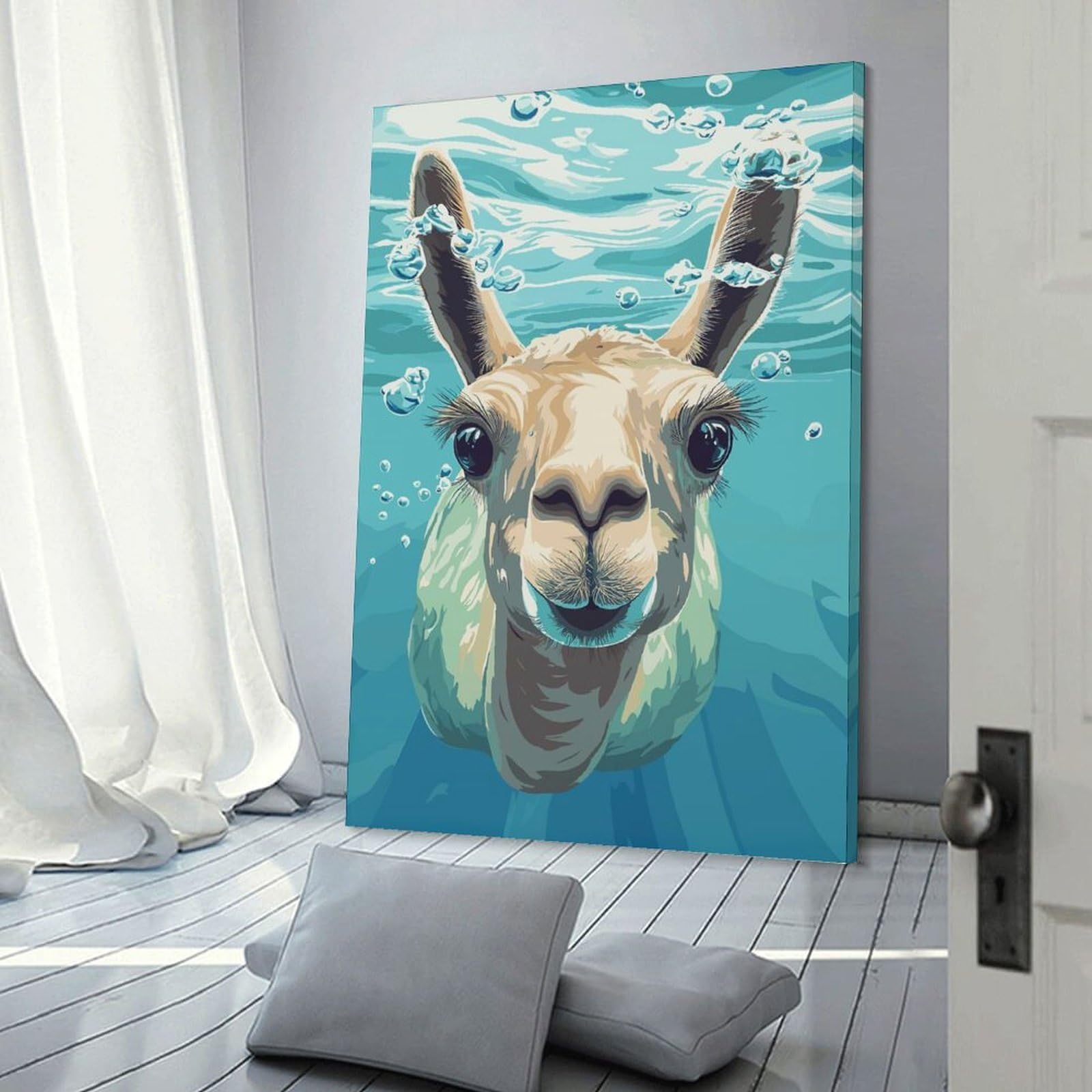 Junmoney Llama Underwater Portrait Canvas Art Print 20x30inch(50x75cm), for Work Areas, Reading Rooms Or Studios, Canvas Wall Decor for Creative Rooms