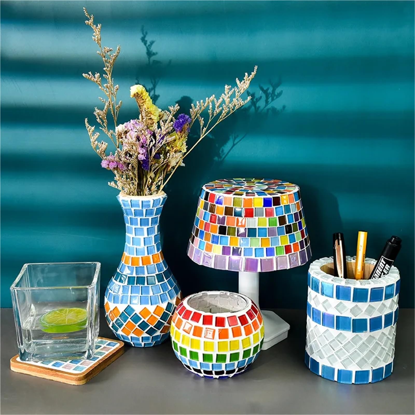 Azulejos de mosaico para manualidades, 1200 unidades, mosaico cuadrado de cristal de colores de 3 mm de grosor, hecho a mano, pintura artística creativa (Wulongmitao)