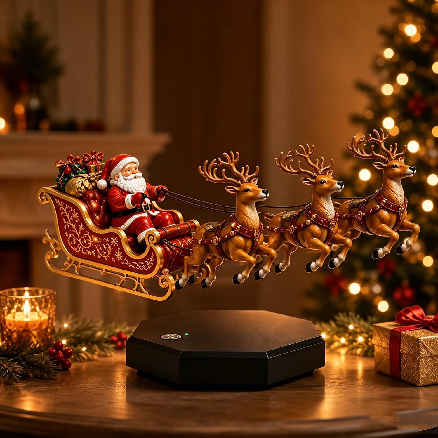 Santa's Flying Sleigh- Magnetic LevitationChristmas Display, Electromagnetic Floating Xmas Display for Home Office Holiday Decor, Unique Christmas Gift for Adults Kids，2