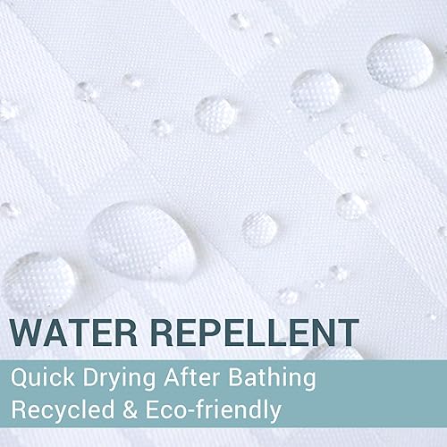 Miniatura 6 de VIUOON Juego de cortinas de ducha sin gancho con forro de tela a presión, cortina de ducha blanca de grado hotelero, ventana superior transparente,