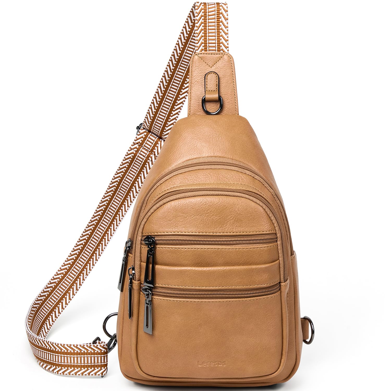 Leresas Bolsa bandolera de 7 L para mujeres y hombres, 4 bolsillos con cremallera, bolsa cruzada de moda, riñonera, mochila de cuero vegano para viajes