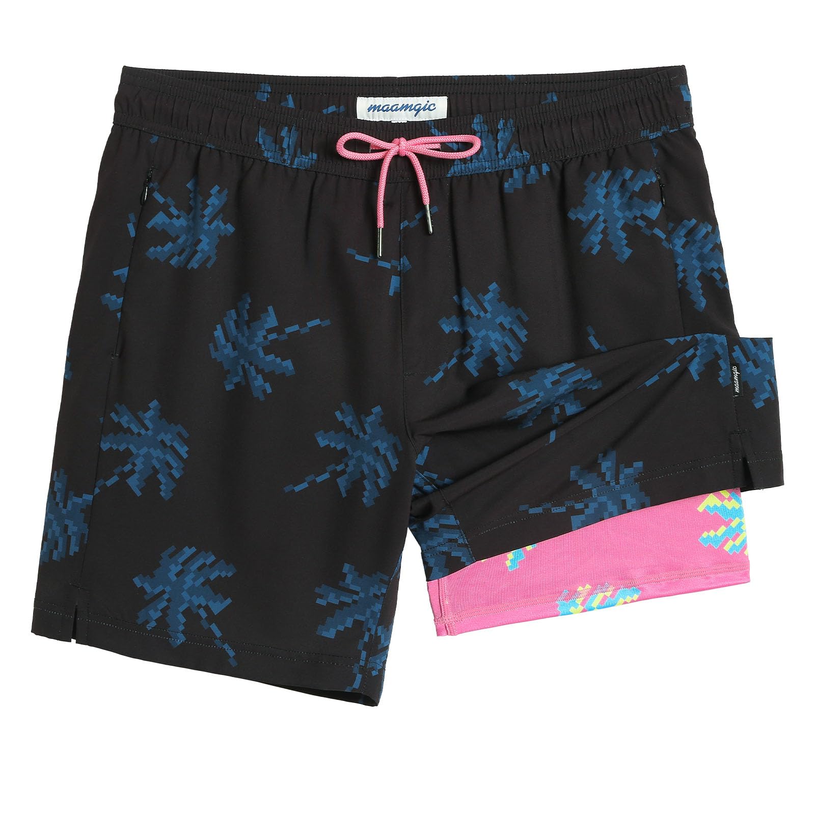 maamgic 7 Inch Mens Swim Trunks with Compression Liner Board Shorts with Zippered Pocket Bathing Suit for Beach Vacation-picture-30