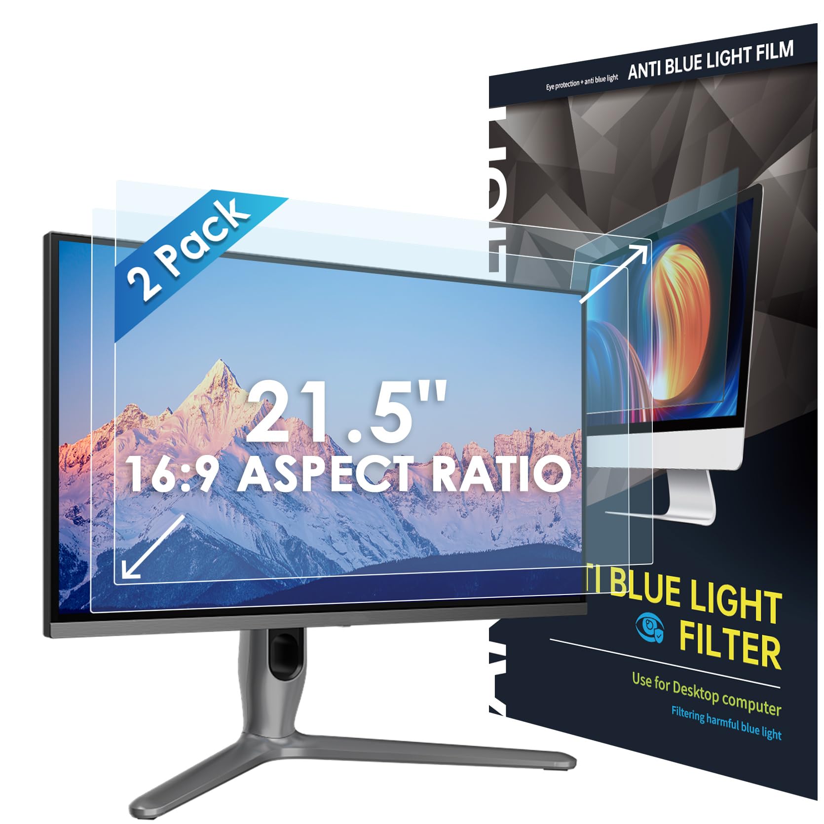 LAMA 2 Stück 54,8 cm (21,5 Zoll) Blaulichtblockierende Displayschutzfolie, BxH: 476 mm x 268 mm, 16:9, Universal-Computer-Monitor-Bildschirmfilter, Anti-Blaulicht, blendfrei, UV-Schutz, Augenschutz
