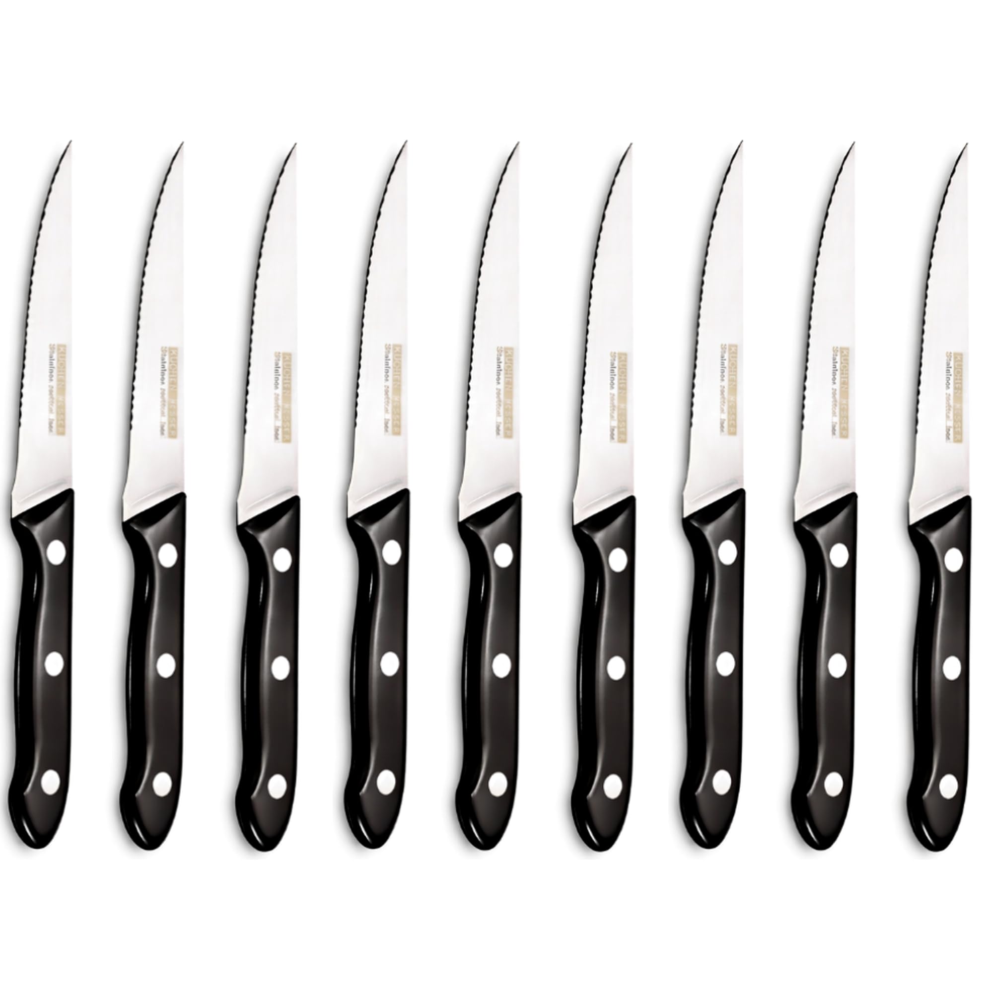 Juego de 9 Cuchillos de Carne de Mesa con Mango Negro, Hoja de Acero Inoxidable, Diseño Elegante, Cuchillo Bistec, Chuletero, Cuchillo Barbacoa, apto para lavavajillas.