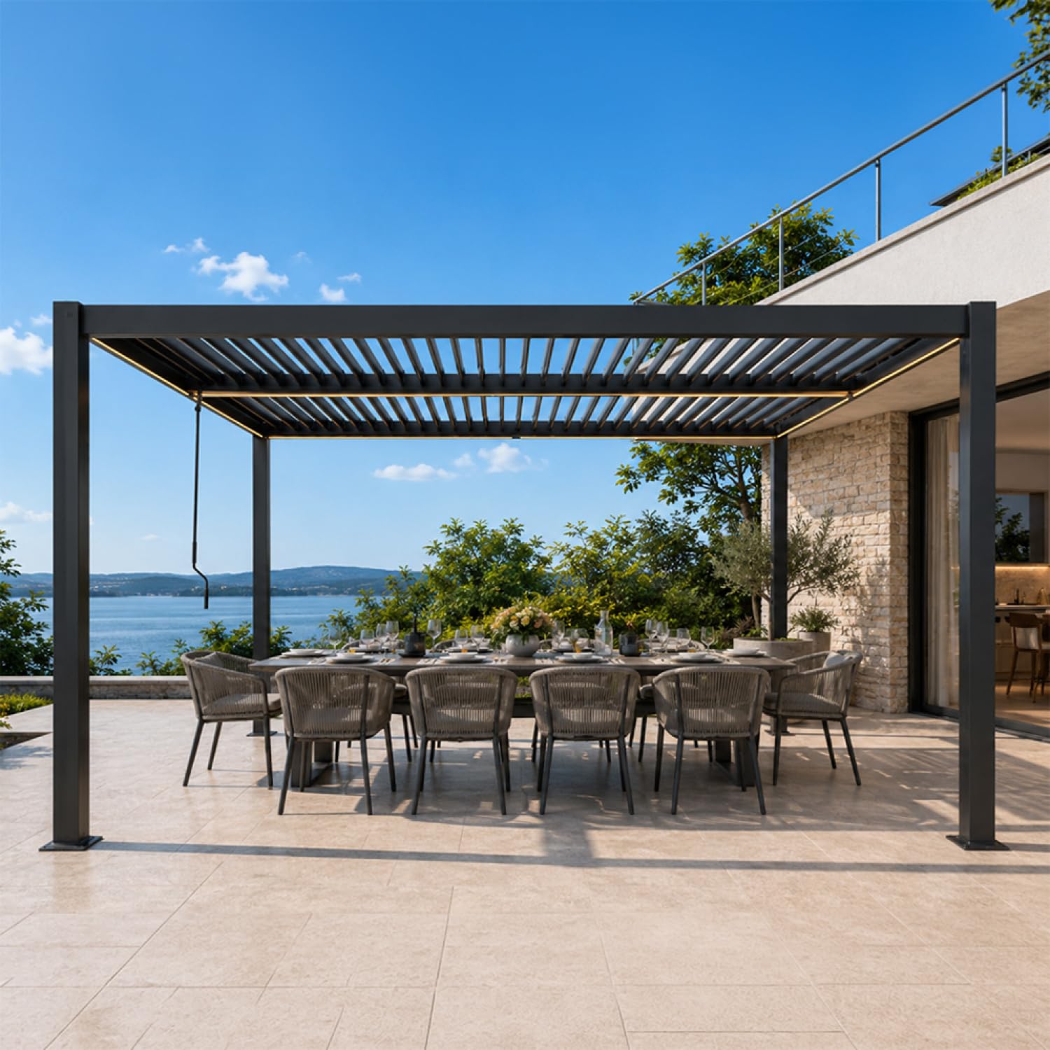 Pergola Bioclimatique CORFU LED Noir 4x3 m