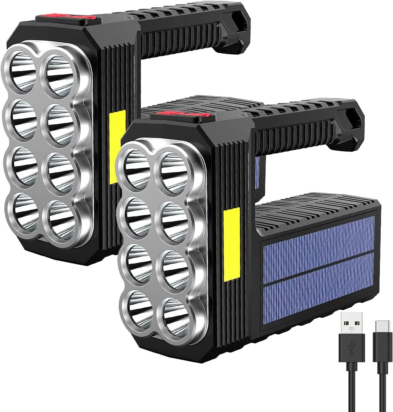 Flashlight Rechargeable Flashlights, 2pcs 100000 High Lumens Super Bright 8 LED COB Sidelight with 3 Modes, Portable Lightweight Waterproof Spotlight Flashlight for Emergency