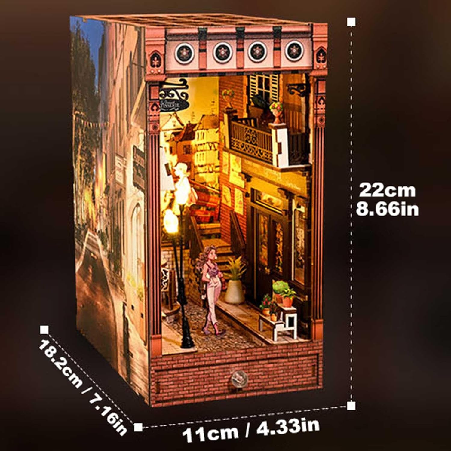 Model edukacyjny Zestaw LED do kącika książek-DIY Dekoracyjny stojak na książki do dekoracji półki na książki, drewniane puzzle 3D Miniaturowy domek dla lalek Kreatywność Wkładka na półkę z dotykiem L