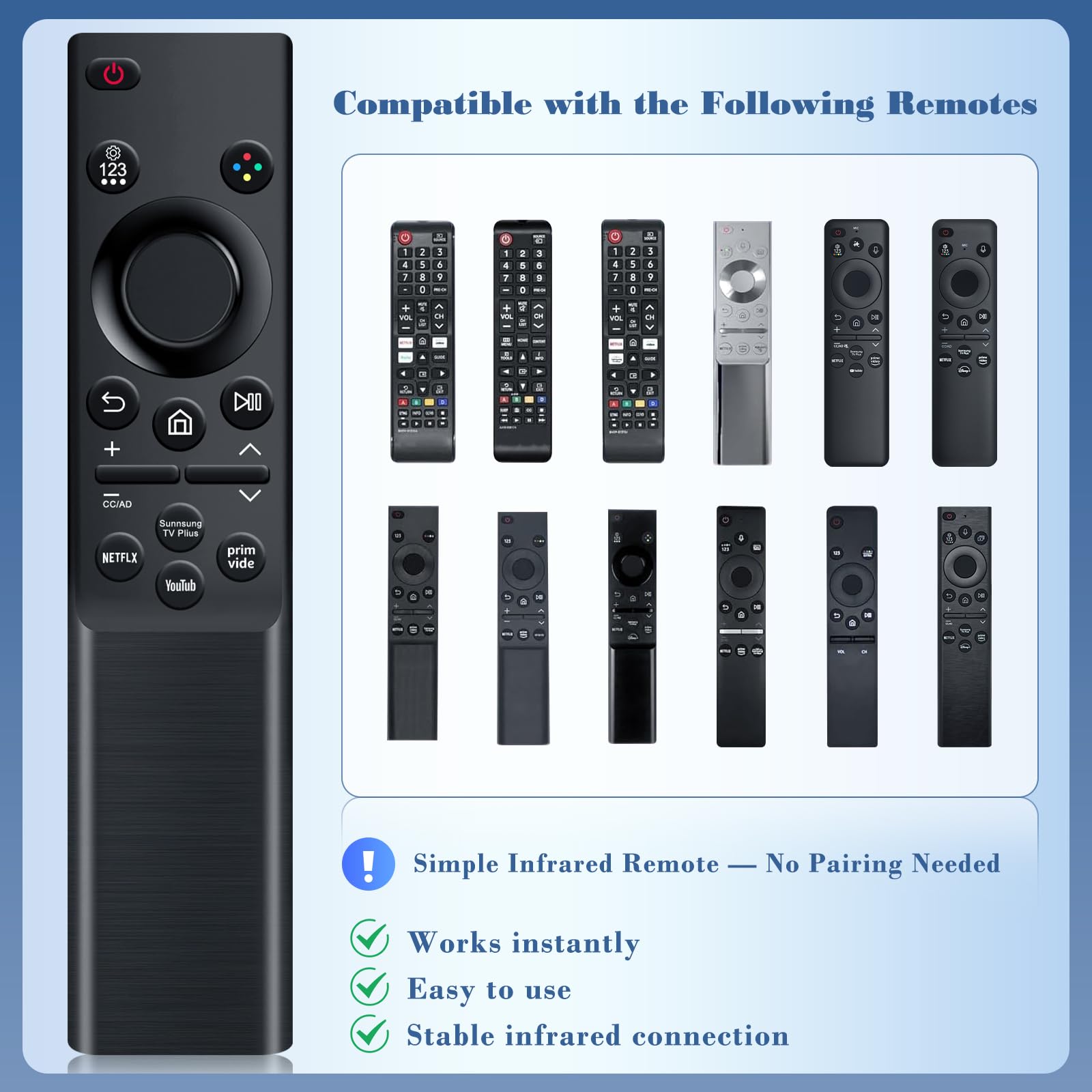 BN59-01484A uniwersalny zamiennik pilota do telewizora Samsung, kompatybilny ze wszystkimi Samsung Smart TV, QLED, 4K, 8K, ramka, zakrzywiony, LED, modele HDTV LCD (2019-2025), nie wymaga konfiguracji