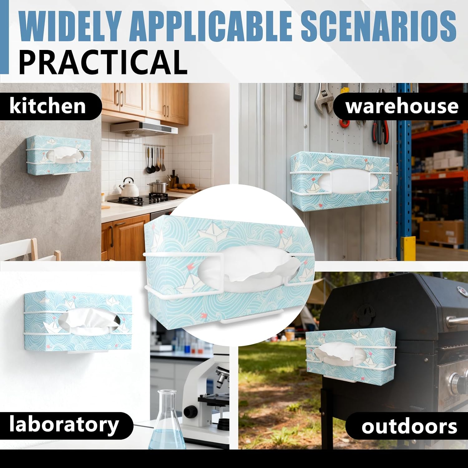 2Pcs Magnetic Glove Box Holder, Wall Mounted Tissue Box Holder, Magnetic Organizer on Wall in Lab, Kitchen, Bathroom, Garage