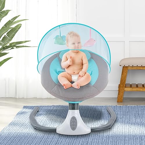 Miniatura 2 de Columpio eléctrico para bebés con altavoz de música a control remoto, columpio para recién nacido con 4 velocidades de oscilación, balancín para