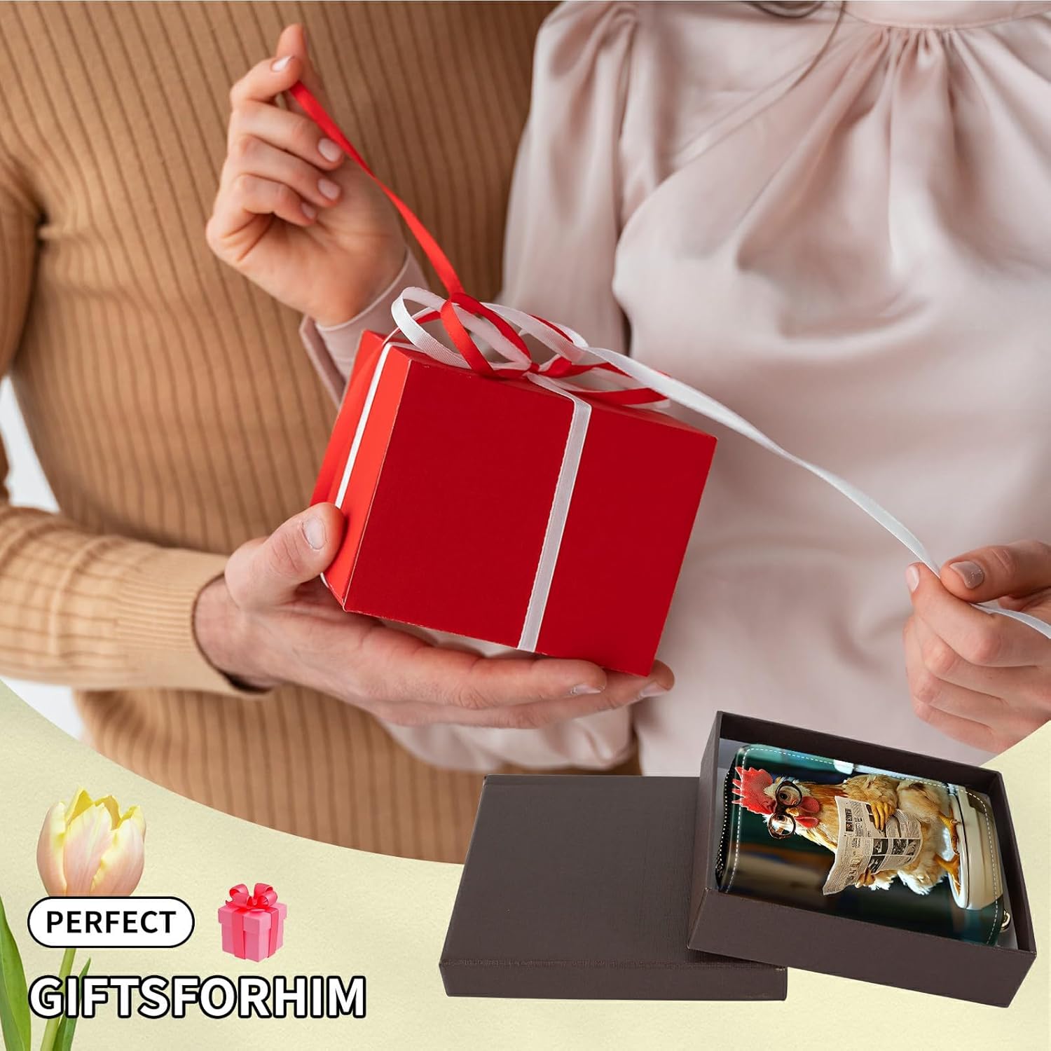 Chicken With Glasses Credit Card Holder for Women with Zipper Small Credit Card Wallet PU Leather RFID Blocking Wallet Card Organizer Wallets Accordion Wallets Gift for Women or Men - Image 7