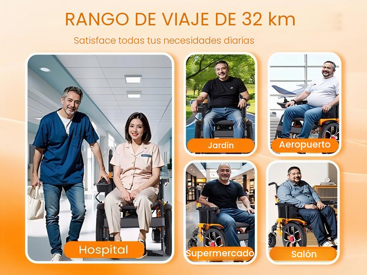 Silla de ruedas eléctrica de 40 cm con rueda delantera grande para adultos, 50 cm de ancho de asiento para todo terreno, silla de ruedas motorizada plegable de 500 W, 150 kg, control trasero incluido