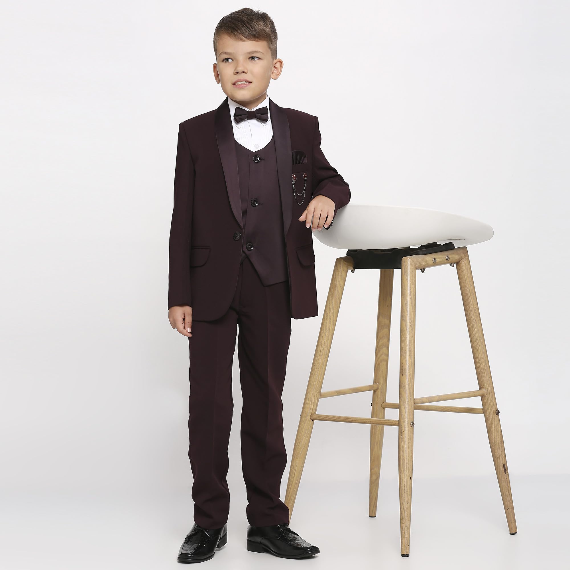 KIDS ISLAND Boys Wine 5 Pcs Coat Suit | KI_076_7605_MRN_4 3