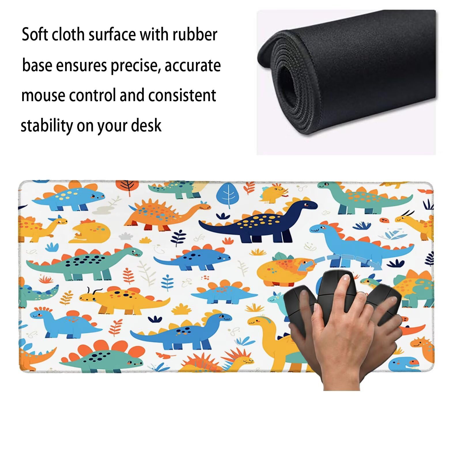 Alfombrilla Escritorio Grande 1200 x 600 x 3 mm, Alfombrilla Ratón Gaming XXL, Cuento De Hadas Tapete de Ordenador, Base Antideslizante y Bordes Reforzados, Impermeable Desk Mat (Dinosaurio) L-x7692
