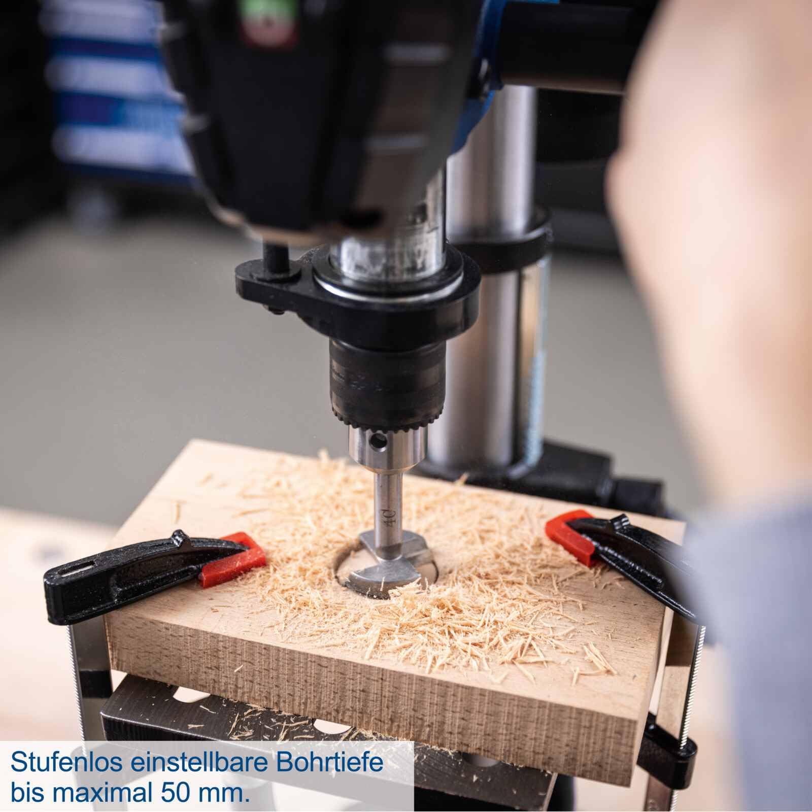 Scheppach Tischbohrmaschine TBM250 | Leistung 550W | Bohrtiefe 50mm | Bohrfutter 1,5-13mm | Drehzahleinstellung 5 stufig 510–2430 min-1 | Ausladung 127mm | Tisch dreh-&neigbar | Stahl-Gusskonstruktion