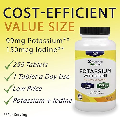 Miniatura 4 de Gluconato de potasio 99 mg + 150 mcg de yodo de algas marinas (250 tabletasbotella) 2 botellas a granel 500 tabletas de suministro