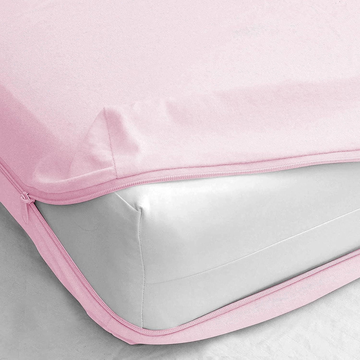Dreamly Linen - (75 x 42) Single Size Mattress Protector Waterproof All 6-Sided Pink Mattress Cover for Single Bed Size Upto 8 Inch Drop Mattress Encasements