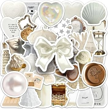 50Li White Aesthetic Temal  Sticker Etiket Seti - Beyaz Sticker - Laptop Notebook Telefon