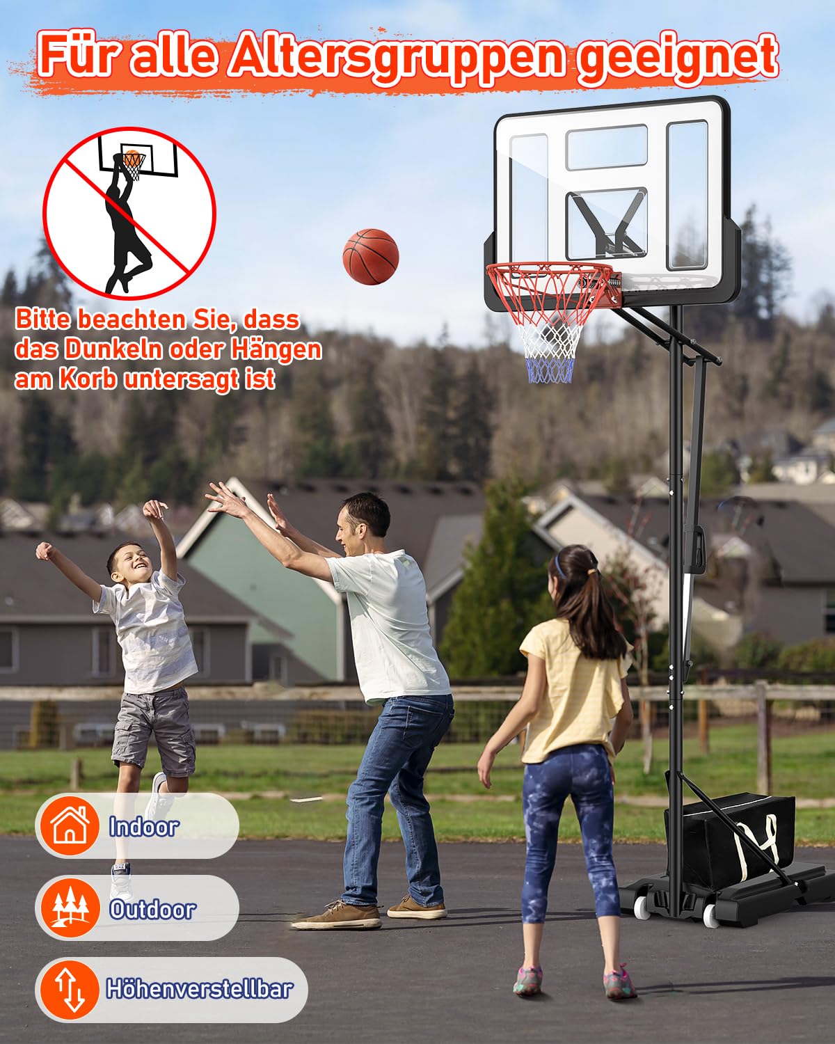Basketballkorb Outdoor Kinder Basketball Ständer 145-305cm EIN-Knopf-Schnellverstellung 110x75cm Rückwand Gewichtssack