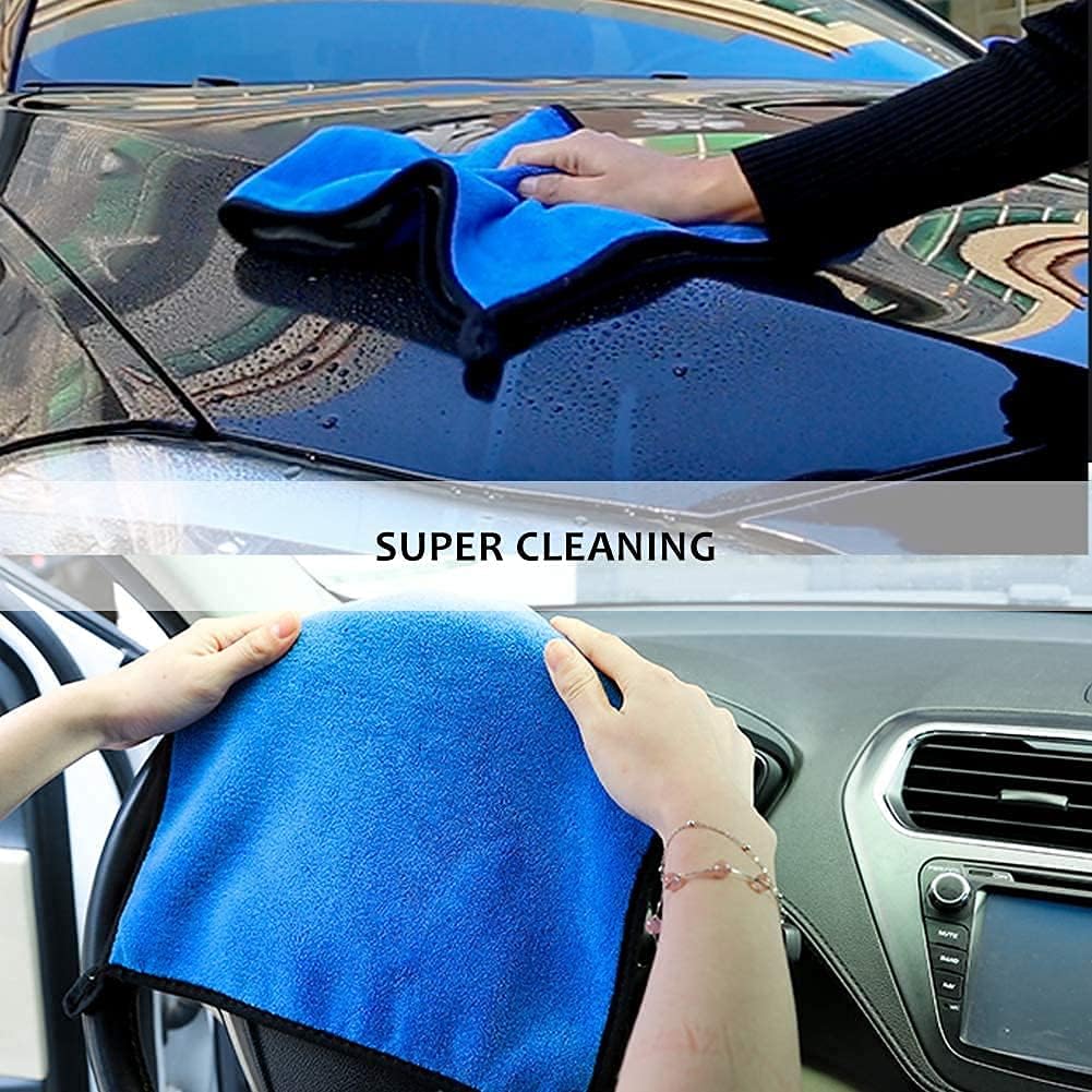 Auto Hub Heavy Microfiber Cloth for Car Cleaning and Detailing, Double Sided, Extra Thick Plush Microfiber Towel Lint-Free, 800 GSM (Size 40cm x 40cm)/Pack of 3, Color: Blue 1