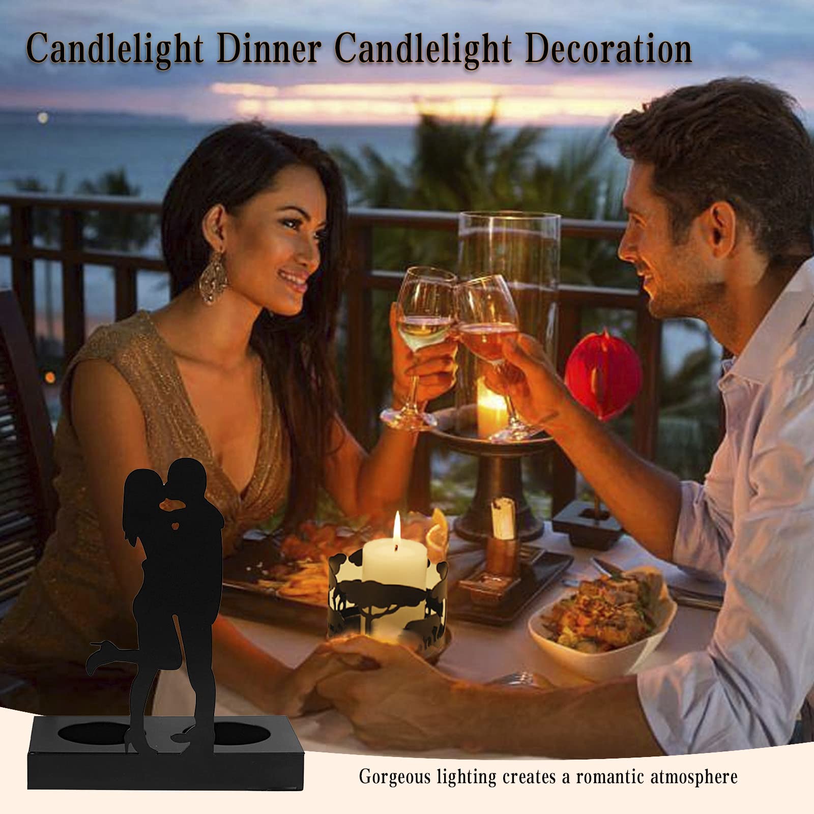 Hosoncovy Decorative Metal Tea Light Candle Holder Shadow Art Tea Light Candle Stand Tea Light Candle Tray Light Home Ornament for Home for Wedding for Anniversary (Kiss) - Image 3