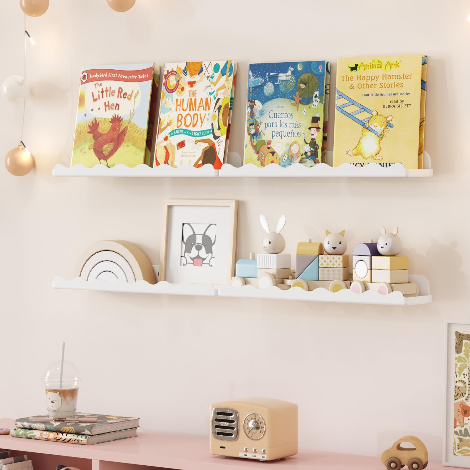 Lifewit Kunststoff Kinder Bücherregal 4er Set, 38 cm Hängeregal für Wandmontage, Kinderzimmer, Bücher, Hängende Regale für Baby/Kleinkind/Kinder im Schlafzimmer, Wohnzimmer Dekoration, Weiß
